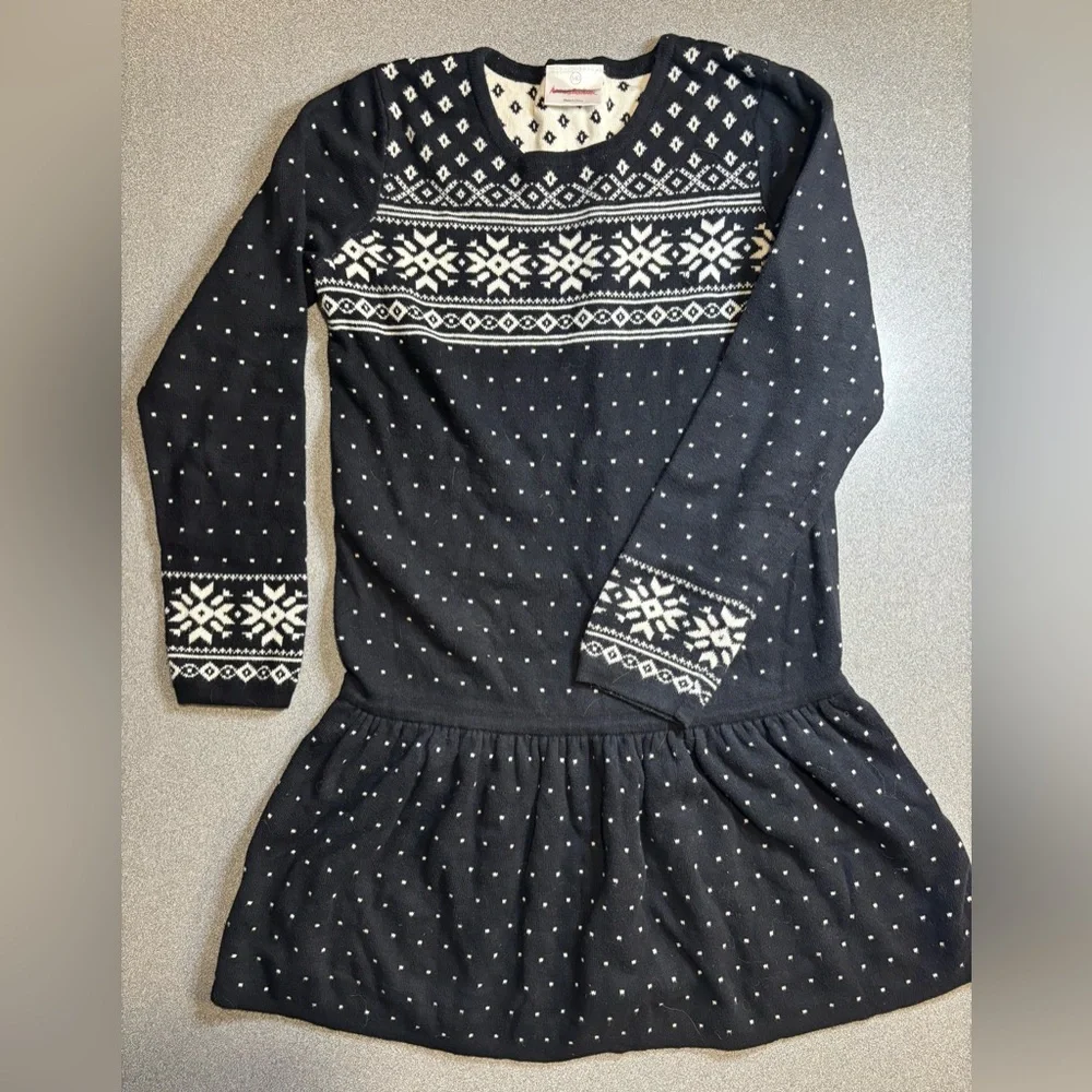 Hanna Andersson‎ Black White Sweater Dress Fair Isle, Sz 140. Winter Holiday